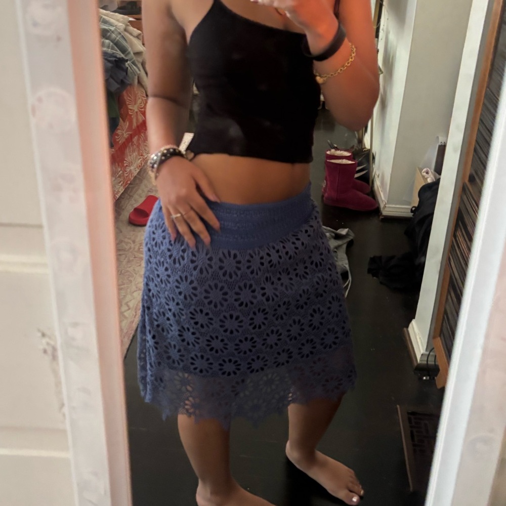 Vintage Blue Crochet Skirt with underlay. Great condition. Size M.